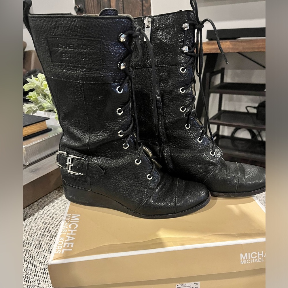 Michael Kors Leather Wedge Combat boot